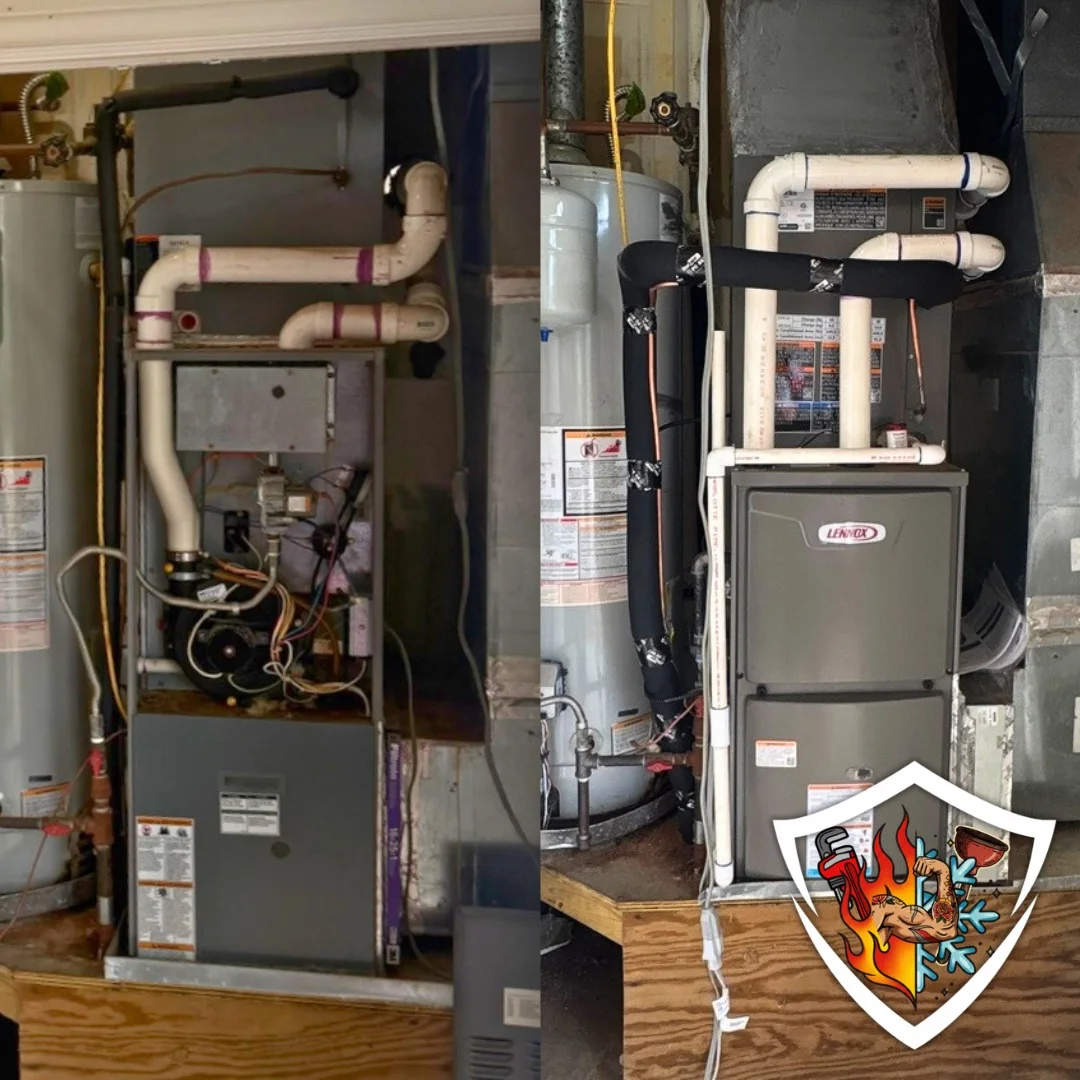 Before and after furnace replacement completed by TradeStrong
