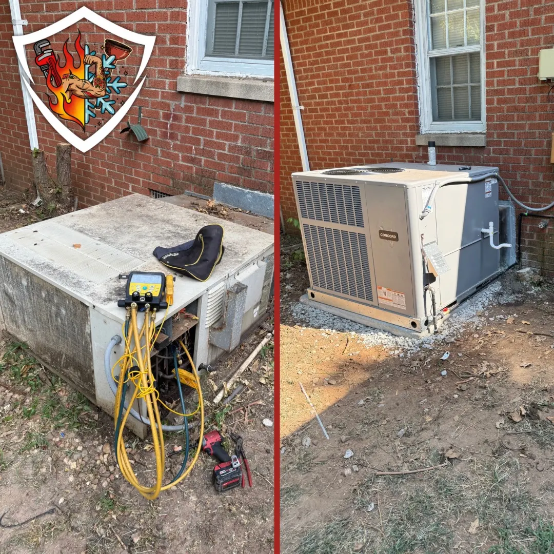 Before and after package unit replacement completed by TradeStrong in Del City